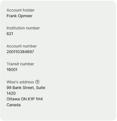 Canada Bank Details